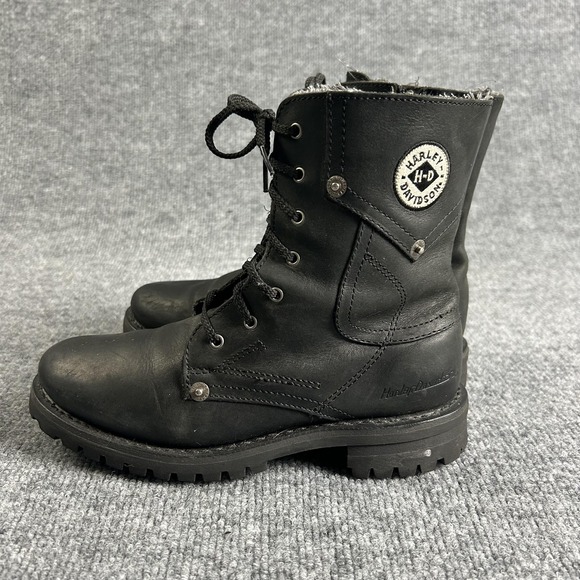 Harley Davidson Boots Womens Size 5.5 Black Leather Lace Up Moto Combat Zip 4070 - Picture 5 of 9